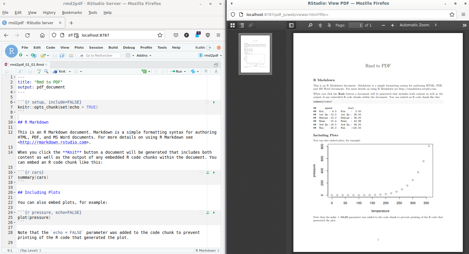 Defaut pdf output with R Markdown, simple as a click in RStudio.